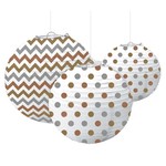 Round Printed Paper Lanterns - Mixed Metallic