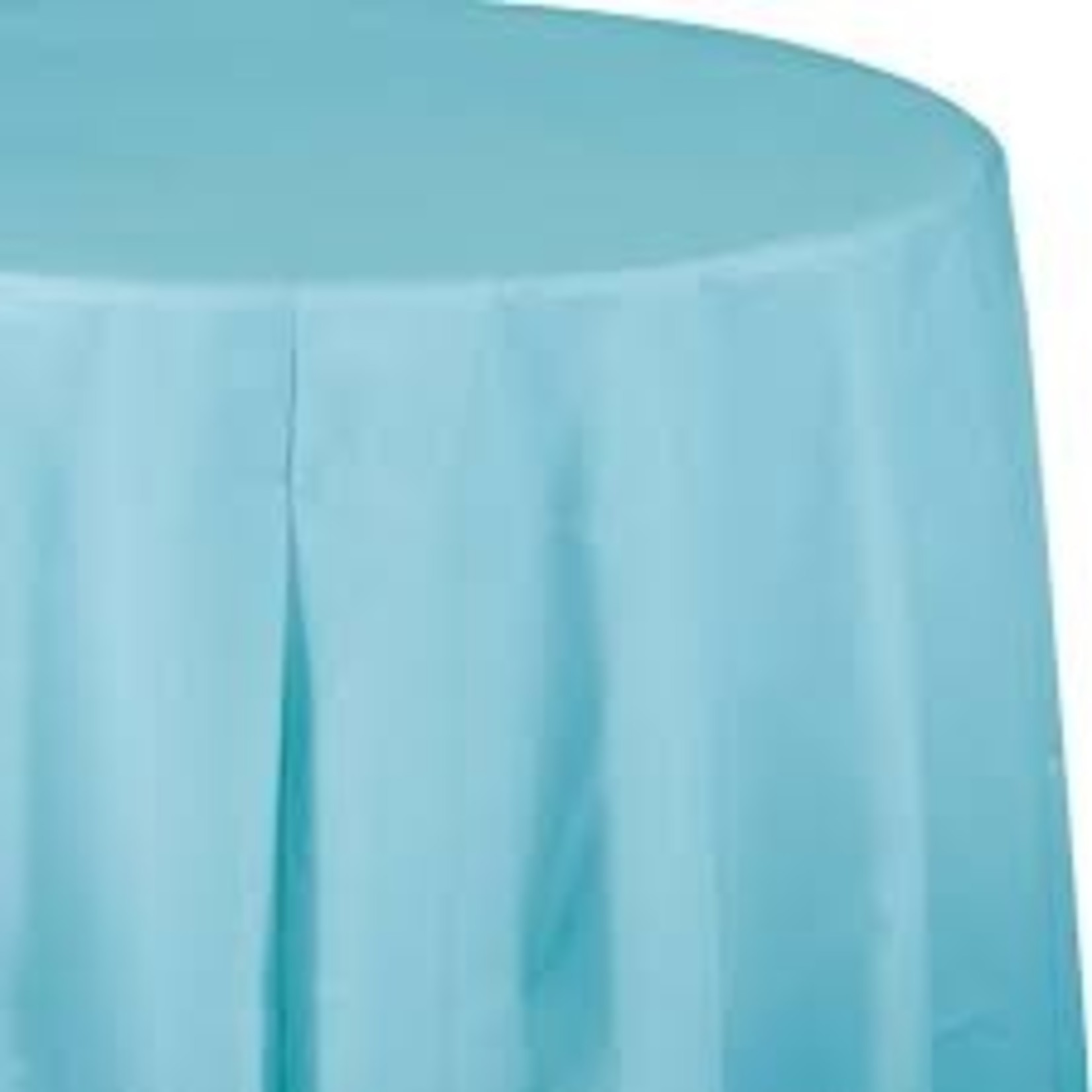Light Blue Round Plastic Tablecover 84"