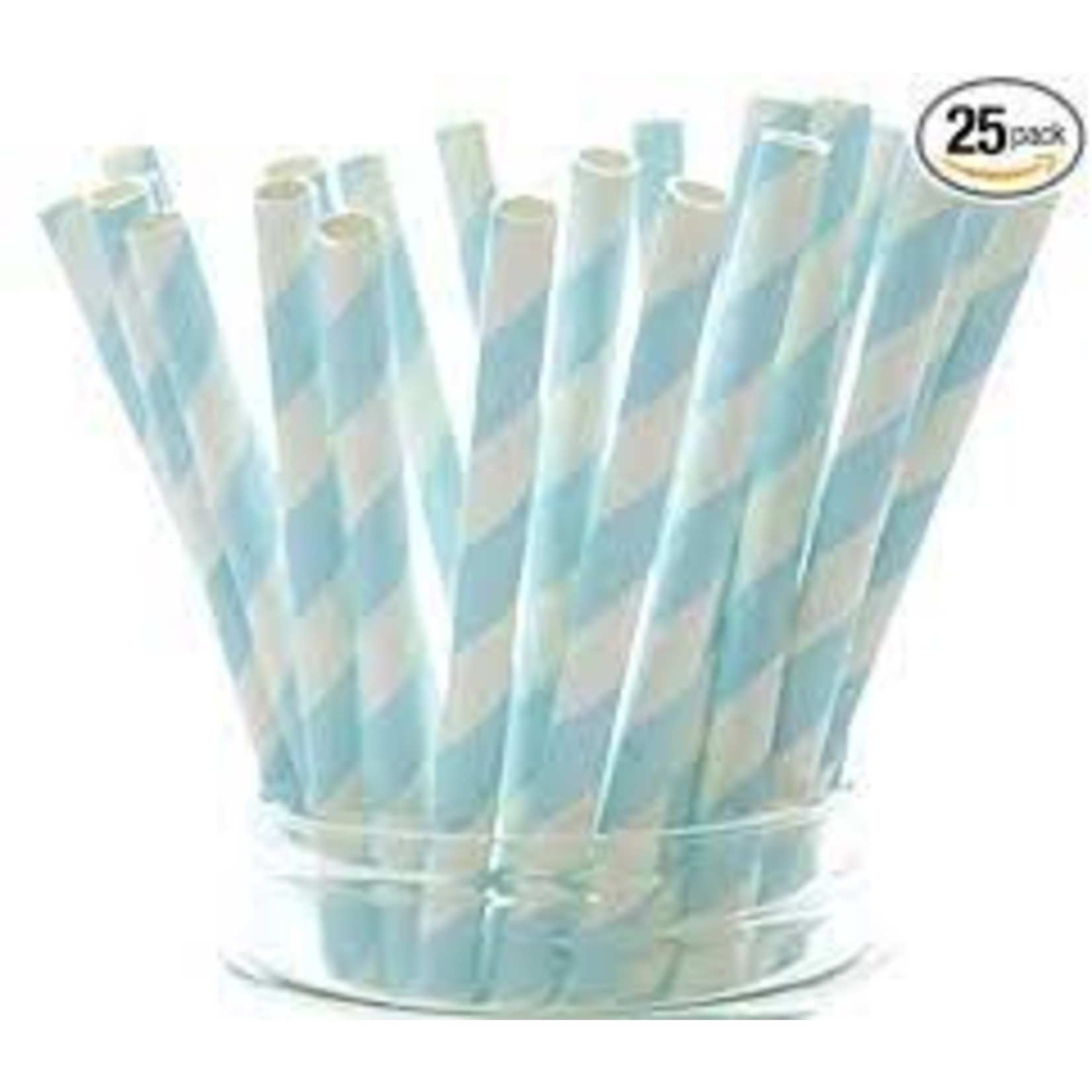 Blue White 8in Paper Straws 20ct