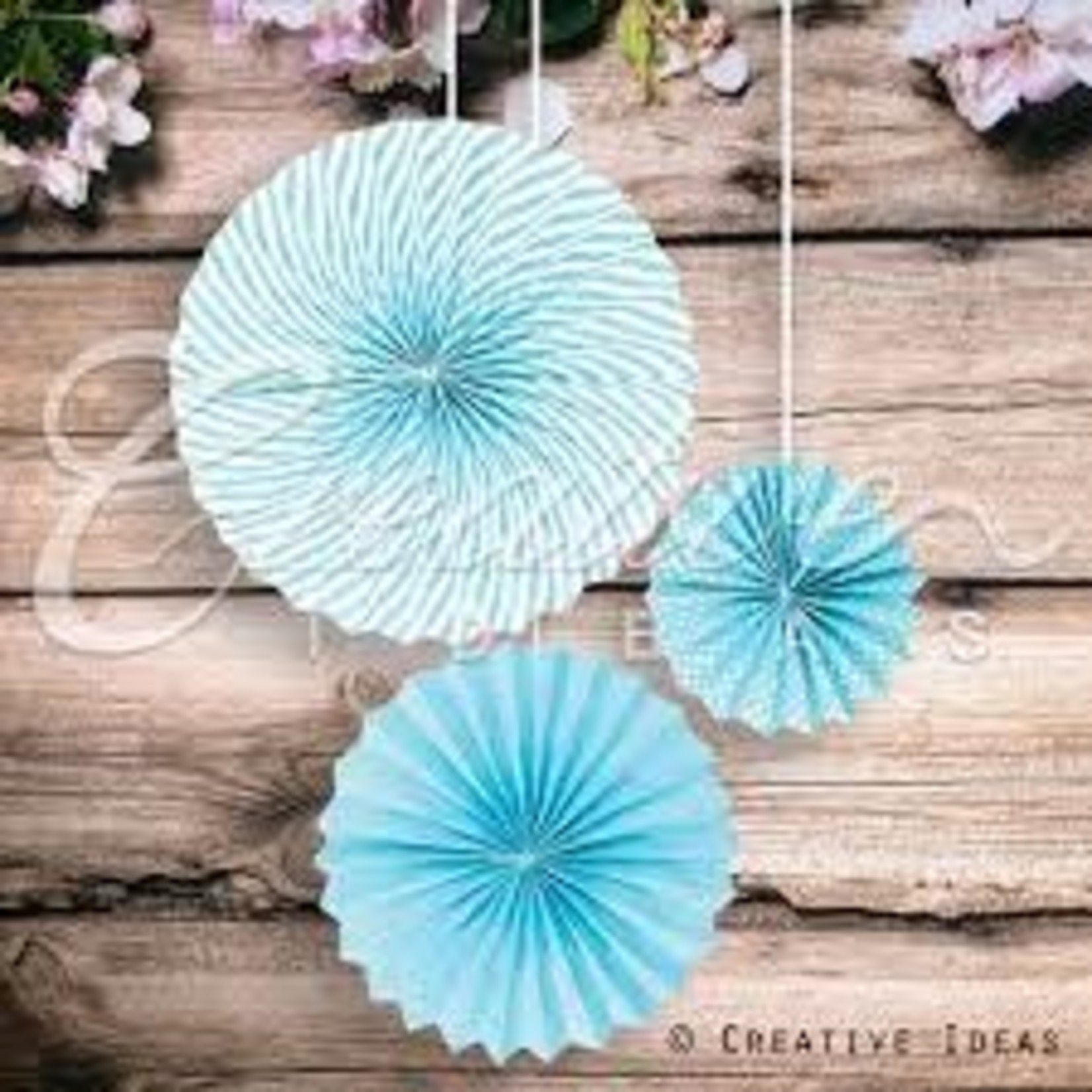 Dots Solid Spiral Paper Fan Light Blue