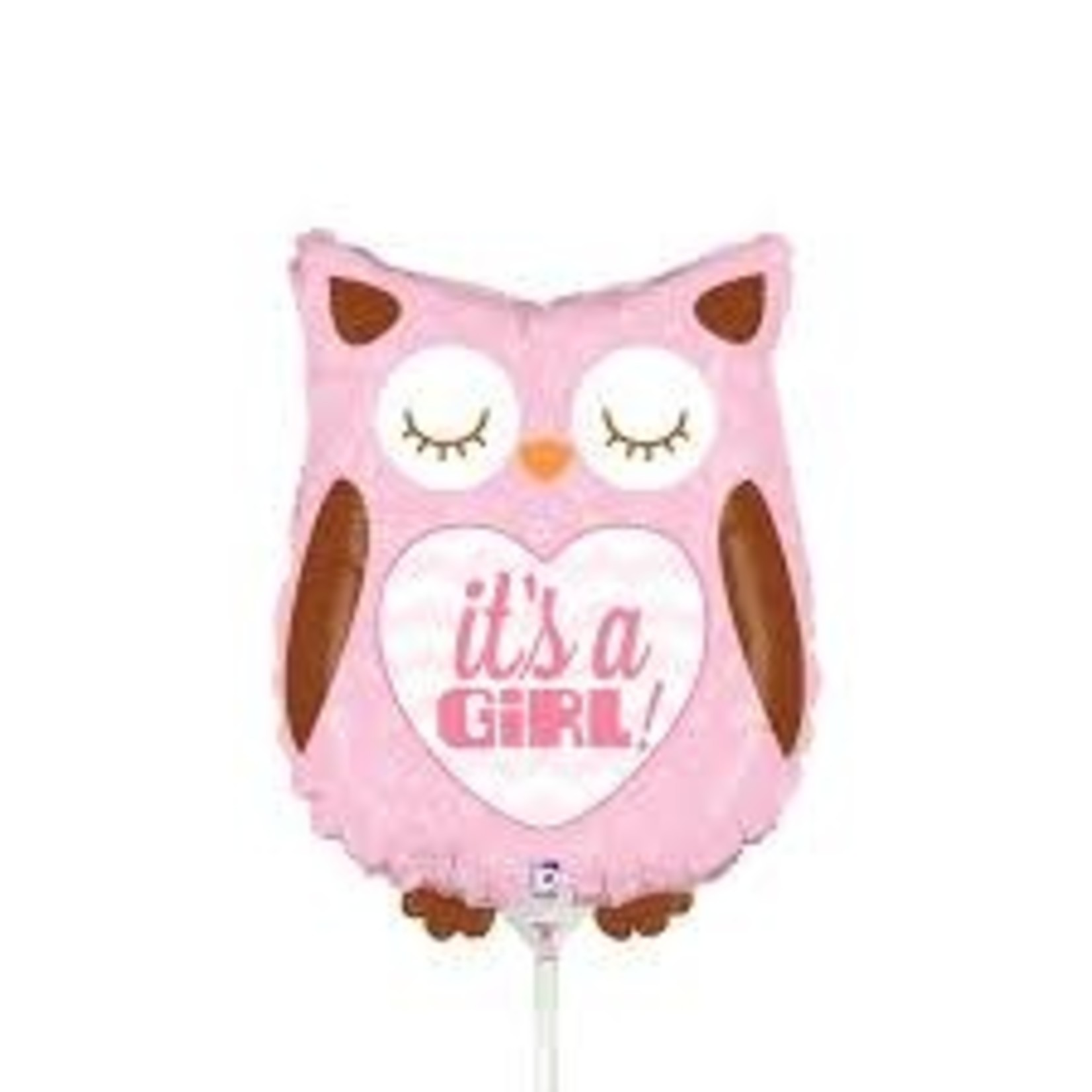 Air Filled 14" Its a Girl Owl Balloon