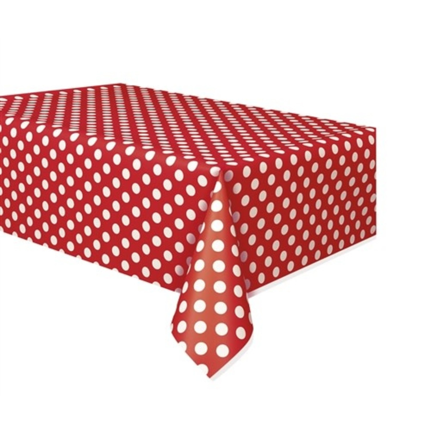 Ruby Red Polkadot Plastic Tablecover 54X108in