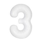 Matte White Number 3 Shaped Foil Balloon 34"  Packaged