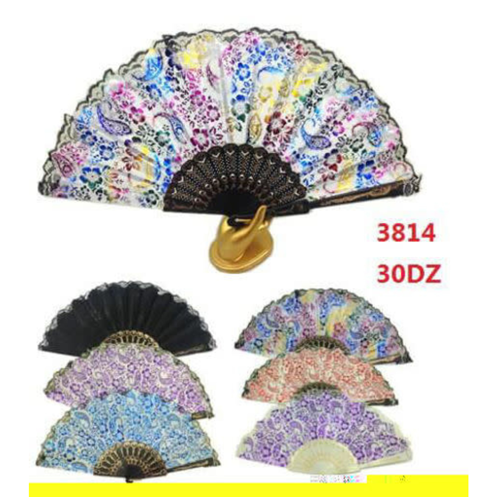 White Assorted Colors w/ Black Handle Fans