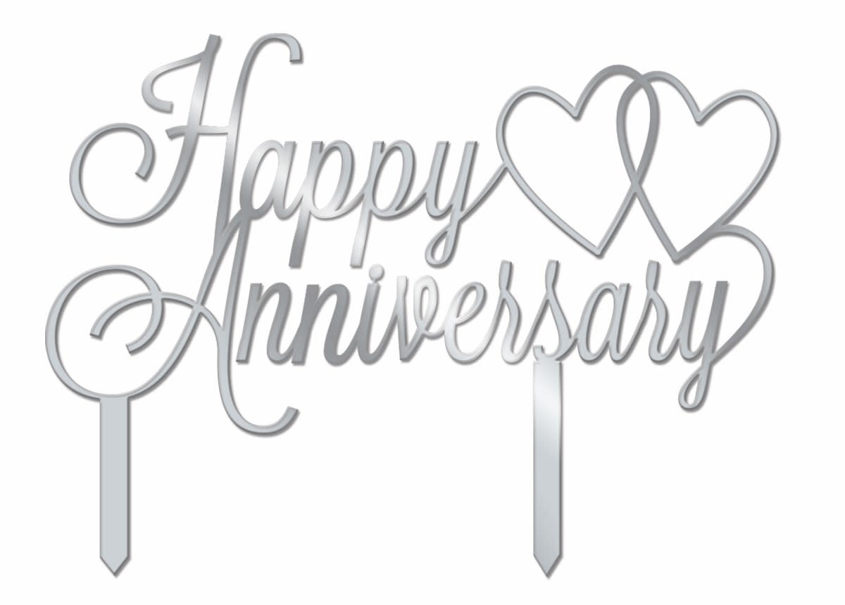 Silver Happy Anniversary Cake Topper - Valentina's Party World ...