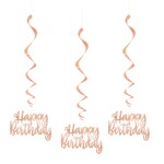 Foil Rose Gold "Happy Birthday" Hanging Swirl Decorations  32"  3ct