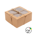 Bakery Box 6" With Twine 50pc/pack-Natural 6" x 6" x3"