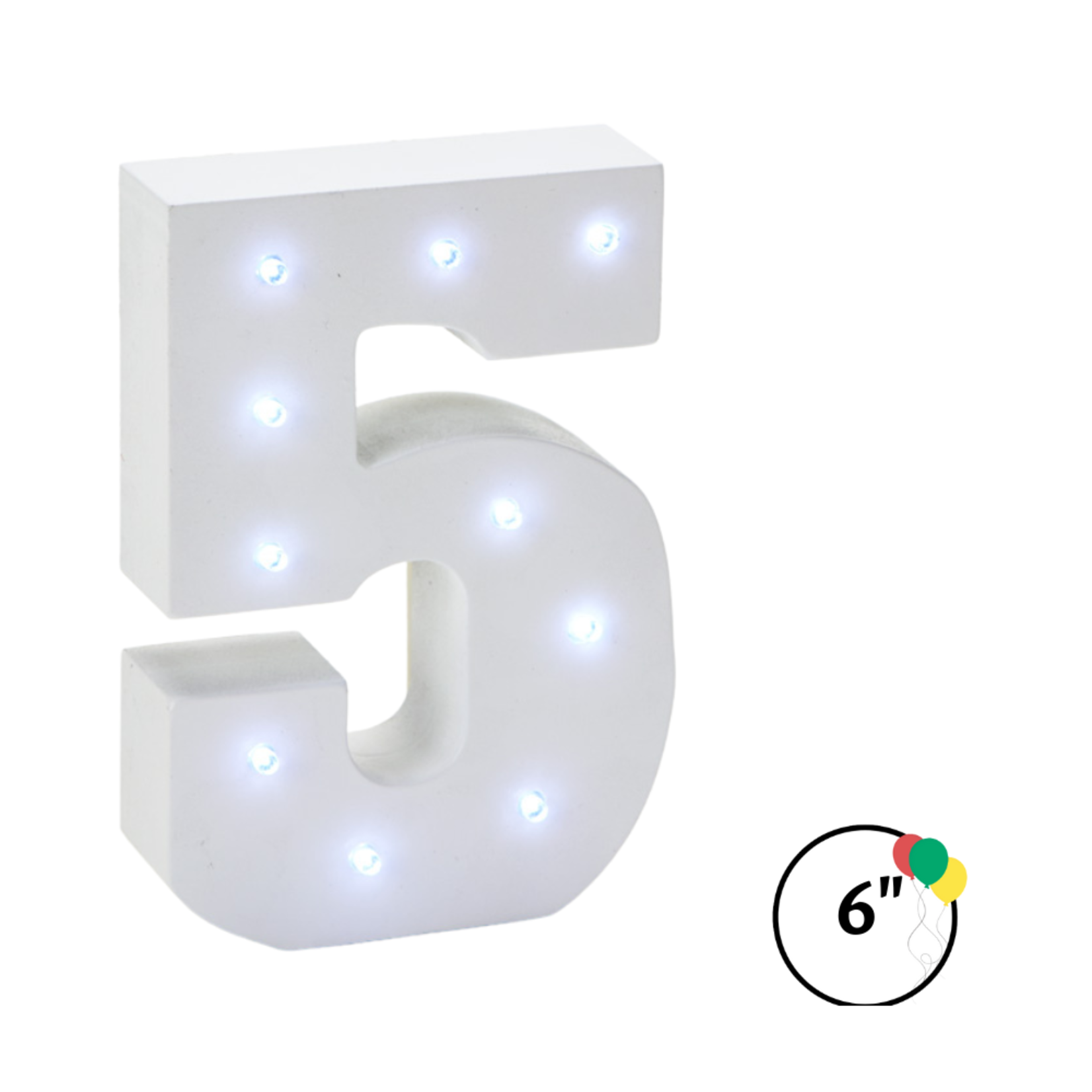 Wooden Vintage LED Marquee Freestanding Number 5 - White