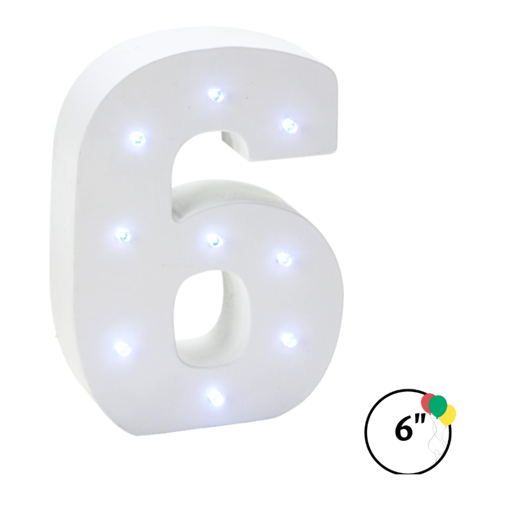 Wooden Vintage LED Marquee Freestanding Number 6 - White