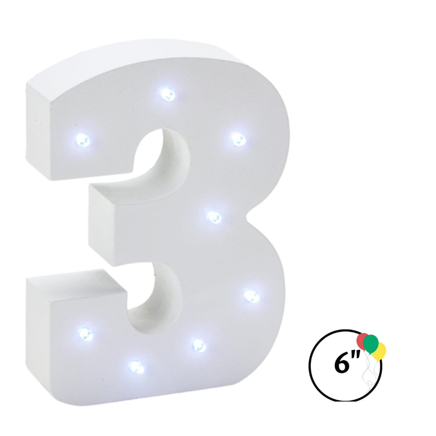 Wooden Vintage LED Marquee Freestanding Number 3 - White