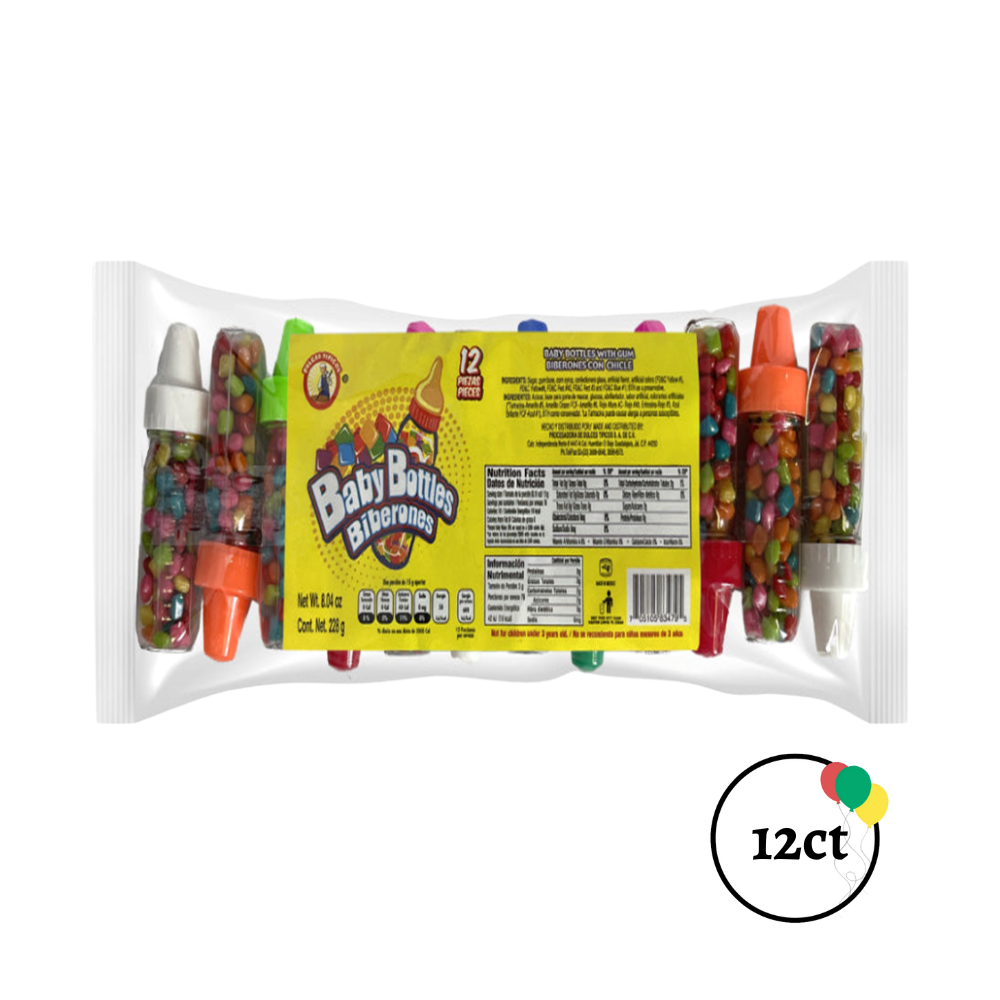 Baby Bottles with Gum 12ct Assorted Valentina's Party World