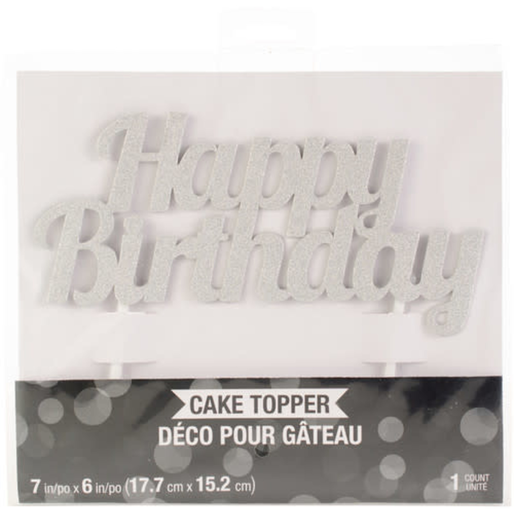 Cake Topper Silver Happy Birthday
