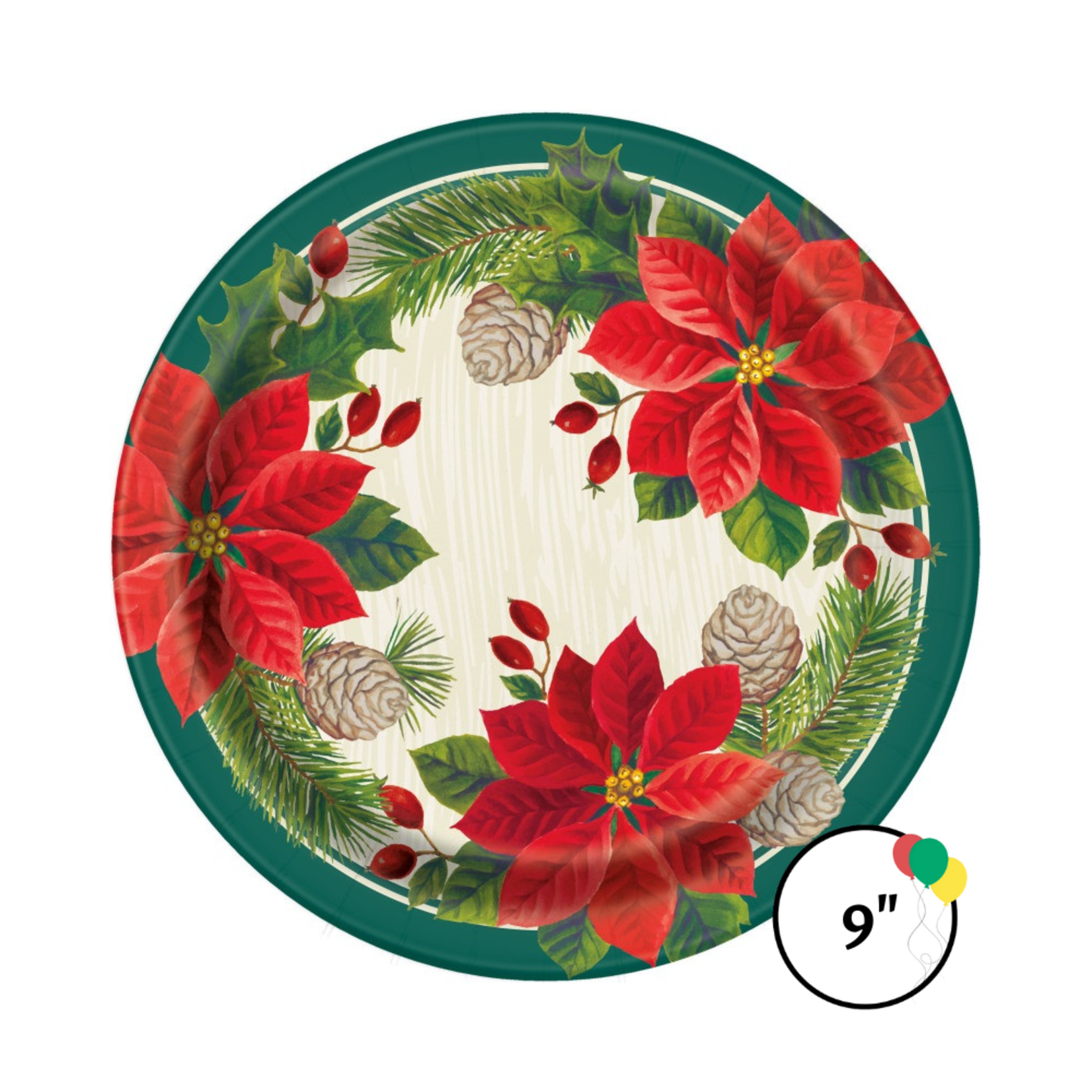 Poinsettia Christmas Round 9" Dinner Plates 8ct