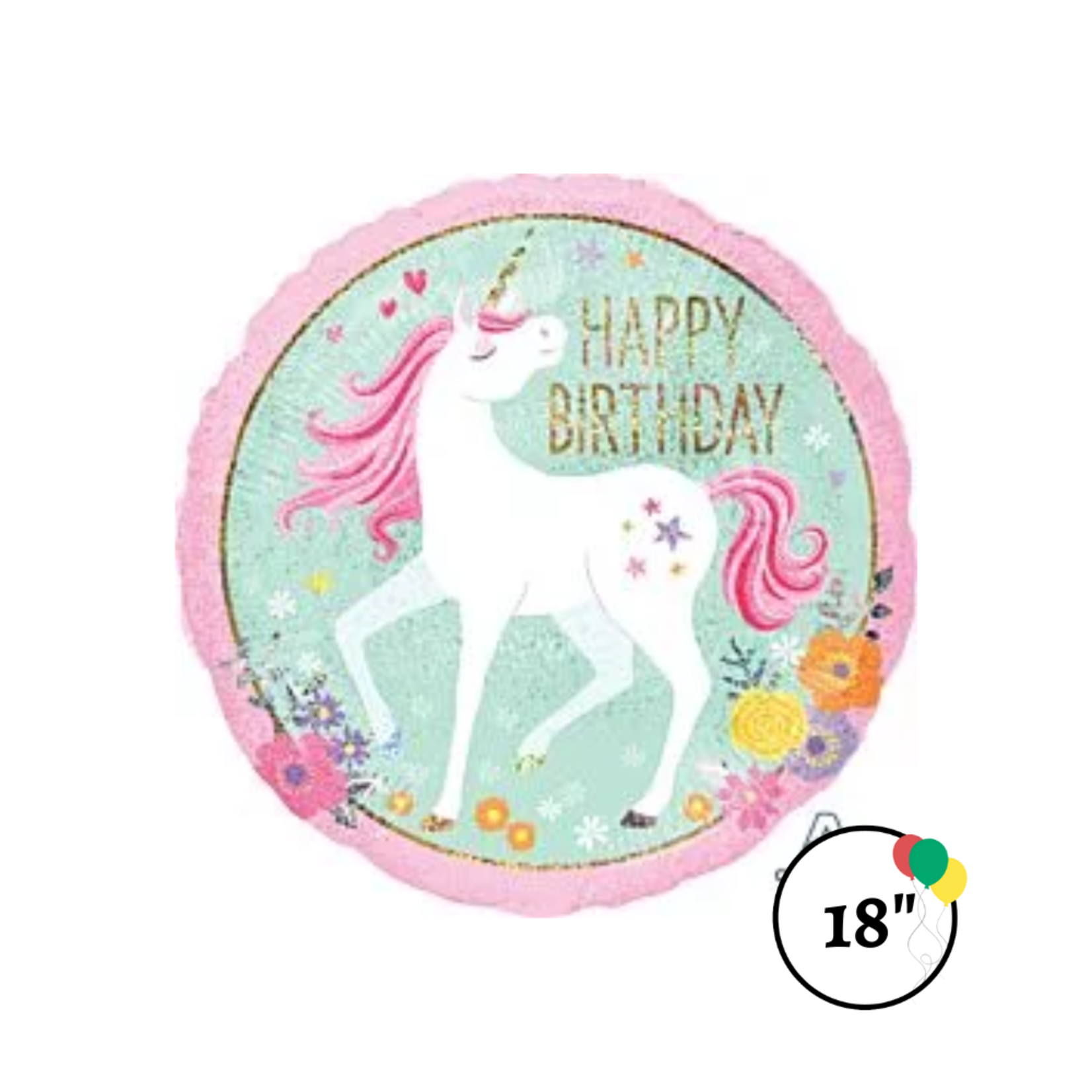 18" Magical Unicorn Happy Bday Holographic