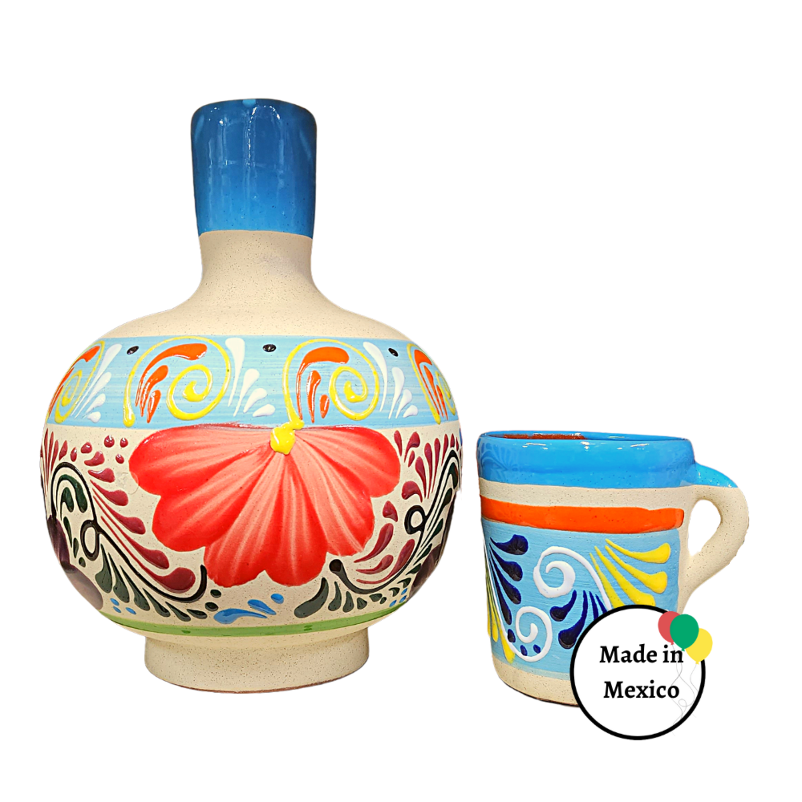 Jarron de Barro Mediano Decorado con Taza