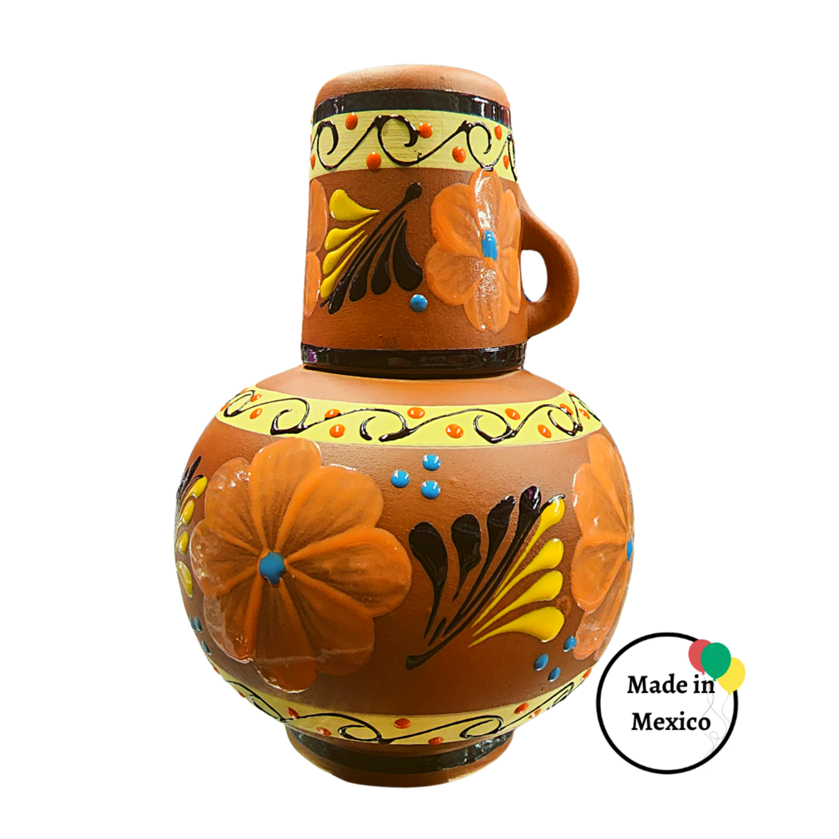Jarron de Barro Mediano Decorado con Taza