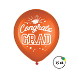 Graduation Latex Balloons 15ct. 12in - Orange