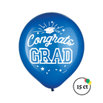 Graduation Latex Balloons 15ct. 12in - Blue