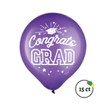 Graduation Latex Balloons 15ct. 12in - Purple