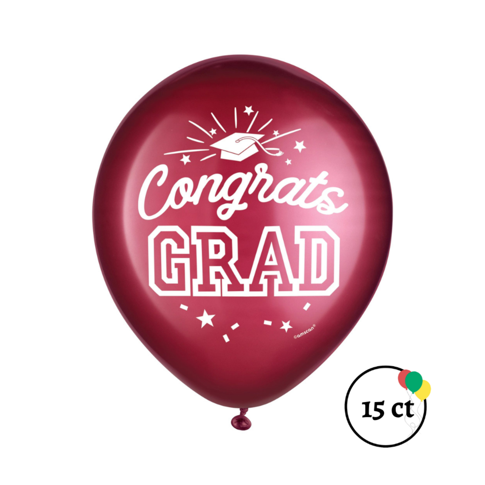 Graduation Latex Balloons 15ct. 12in - Maroon