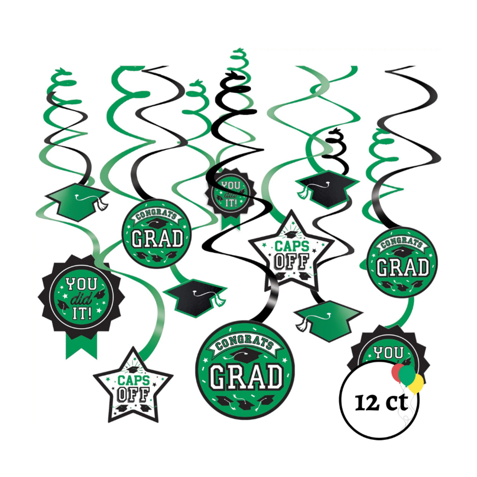 Graduation Swirl  Decorations - Green