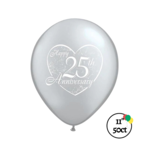 Qualatex Qualatex Happy 25th Anniversary Silver Balloons 11"