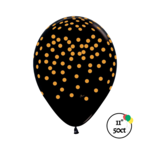 Betallatex 11" Gold Confetti Black Latex Balloons 50ct