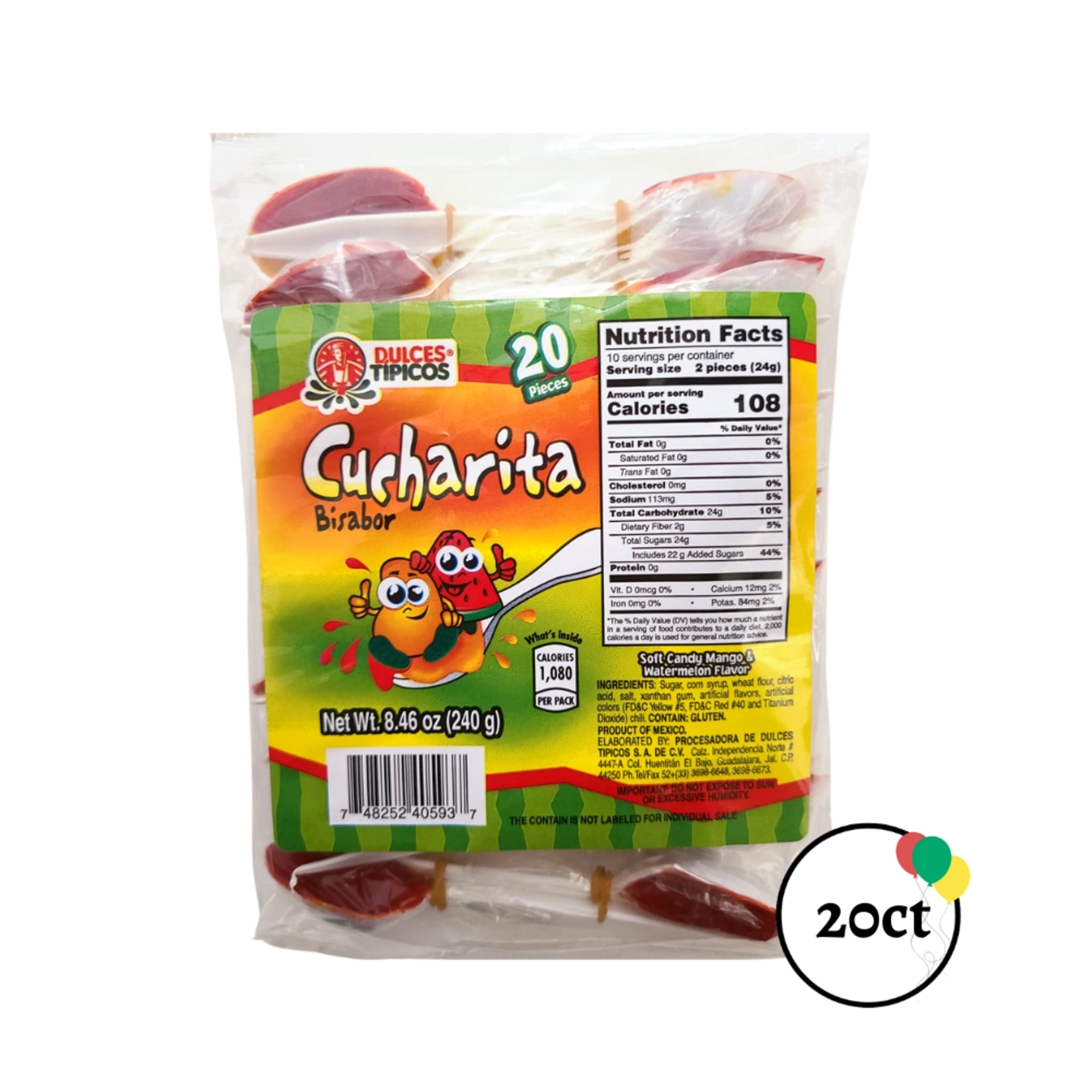 Dulces Tipicos Cucharita Bisabor Mango Sandia 20ct