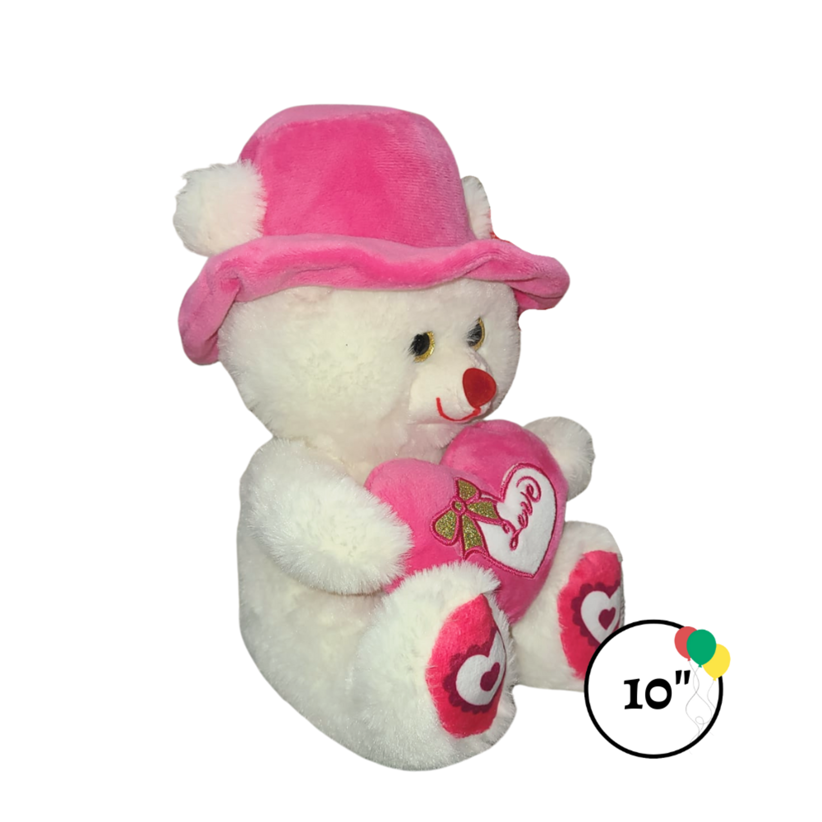 10" Beige Bear w Pink Heart and Cap
