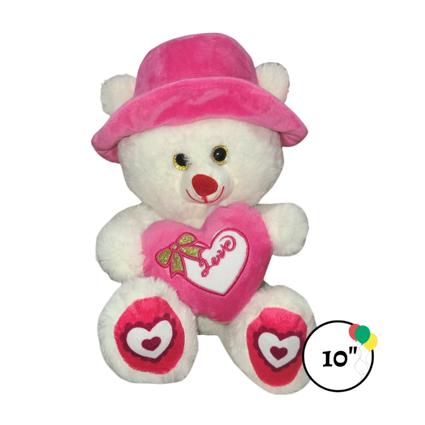 10" Beige Bear w Pink Heart and Cap