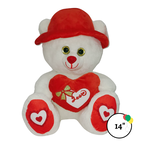 14" Beige Bear w Red Heart and Cap