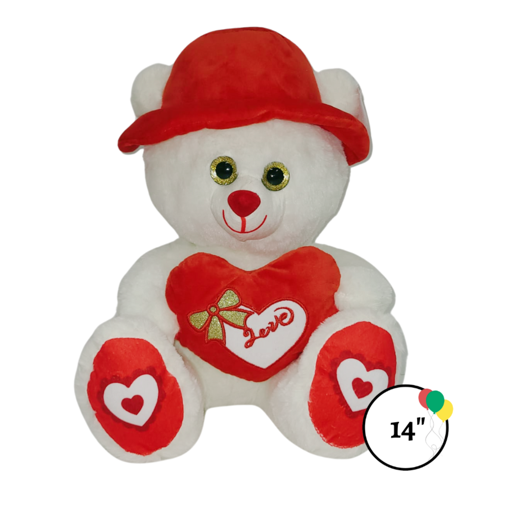 14" Beige Bear w Red Heart and Cap