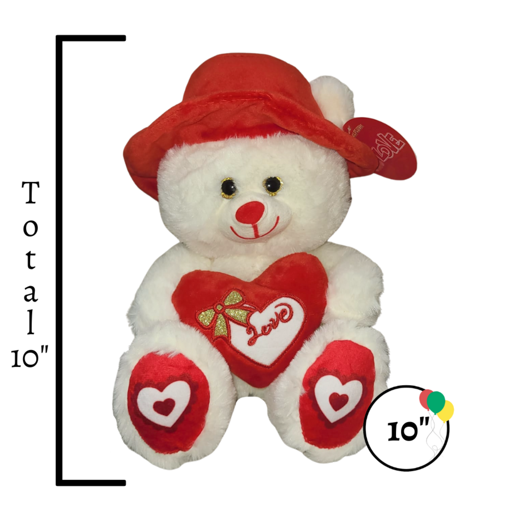 10" Beige Bear w Red Heart and Cap