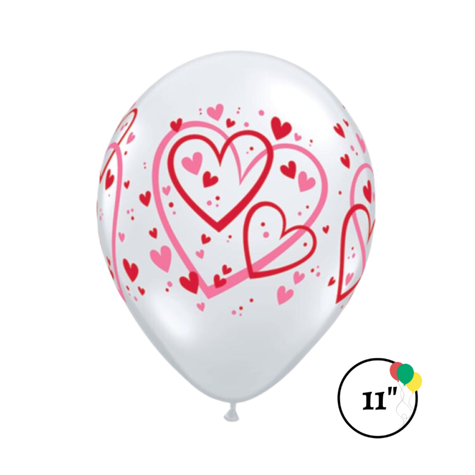 Qualatex 11" Red & Pink Pattern Hearts Clear Latex Balloons