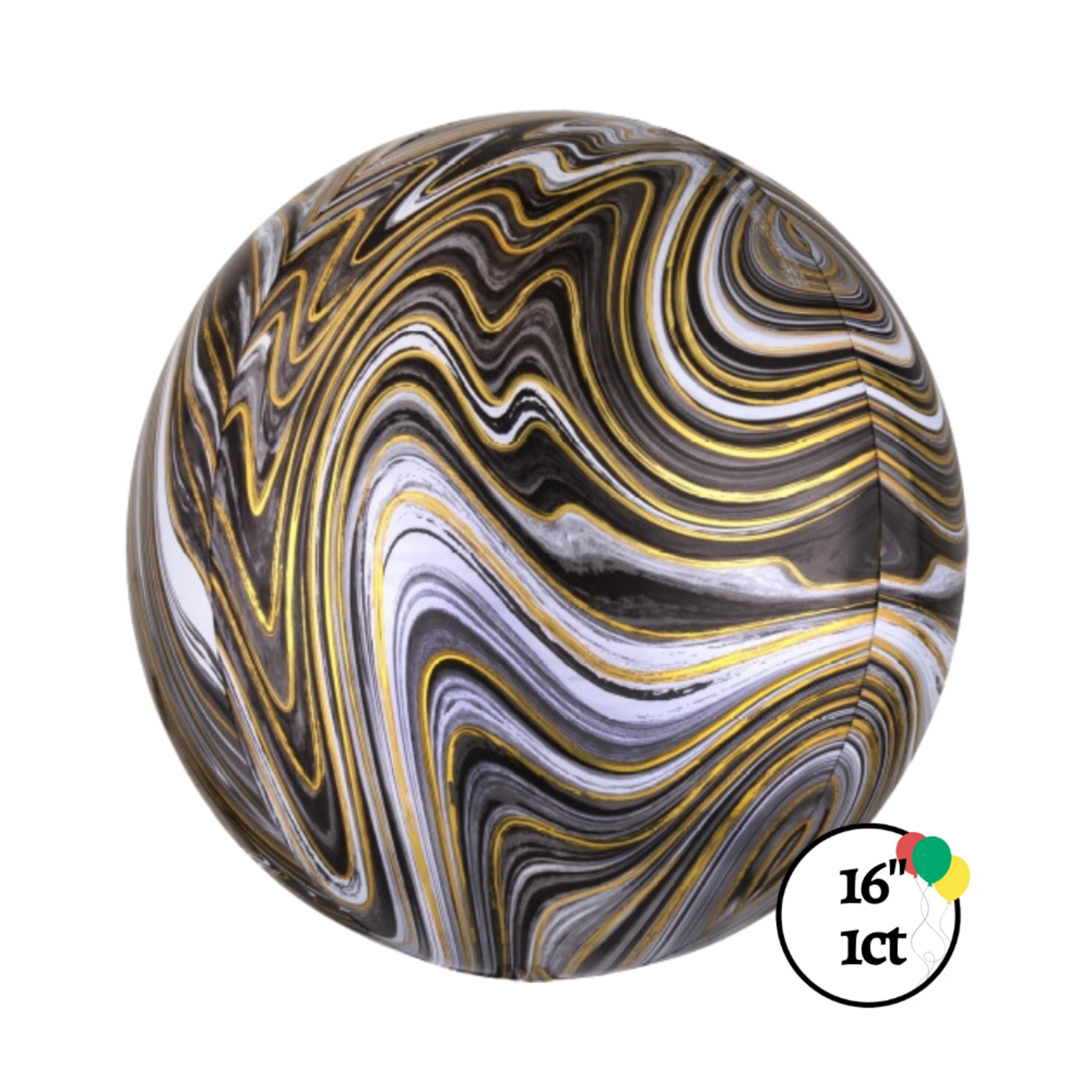 16" Black and Gold Marble Orbz Balloon