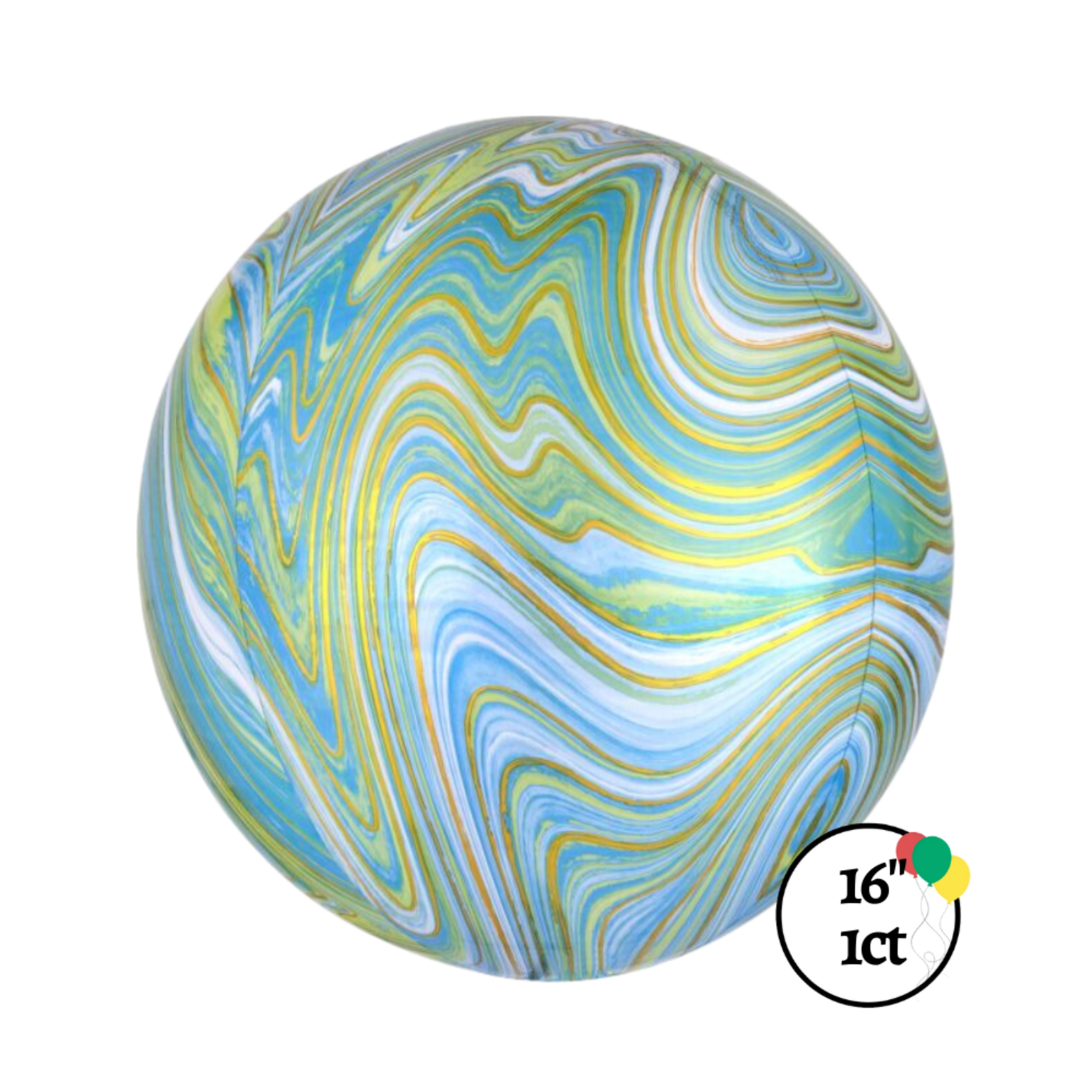 16" Blue, Green, Gold Marble Orbz Balloon