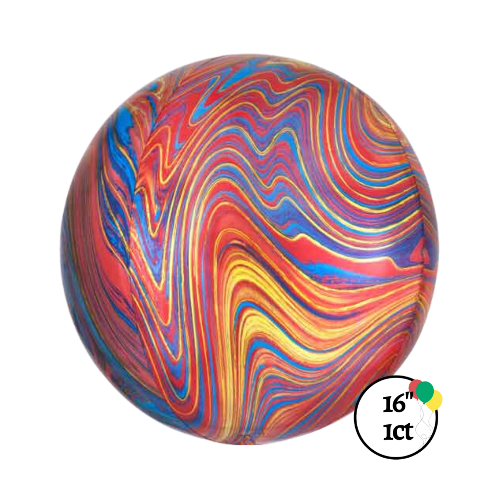 16" Red, Blue, Gold Marble Orbz Balloon