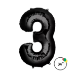 34" Number 3 Black Balloon