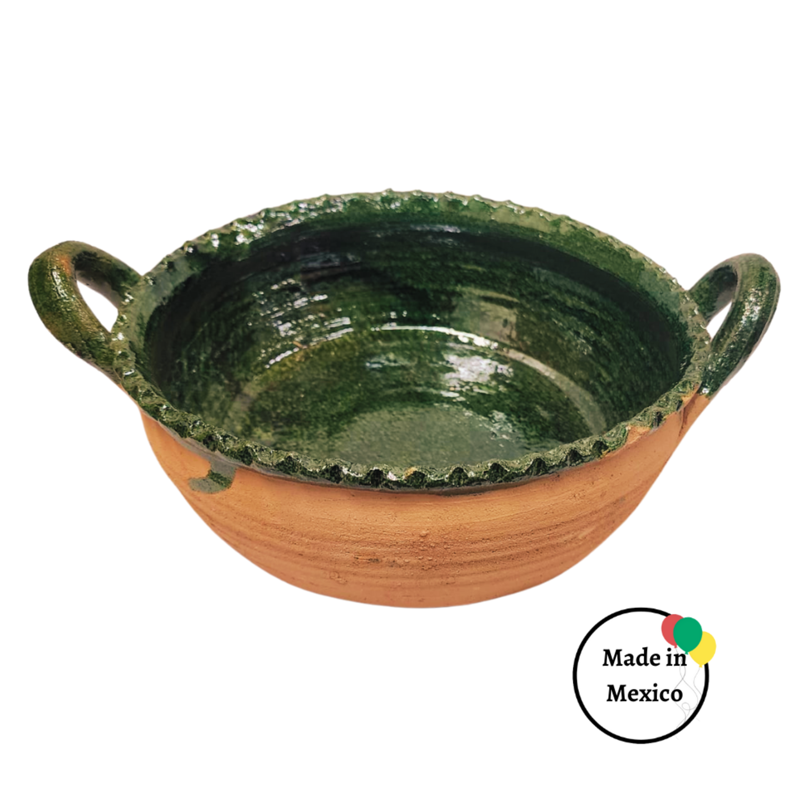Cazuela de Barro Chica - Verde por dentro y Amarrilo por fuera