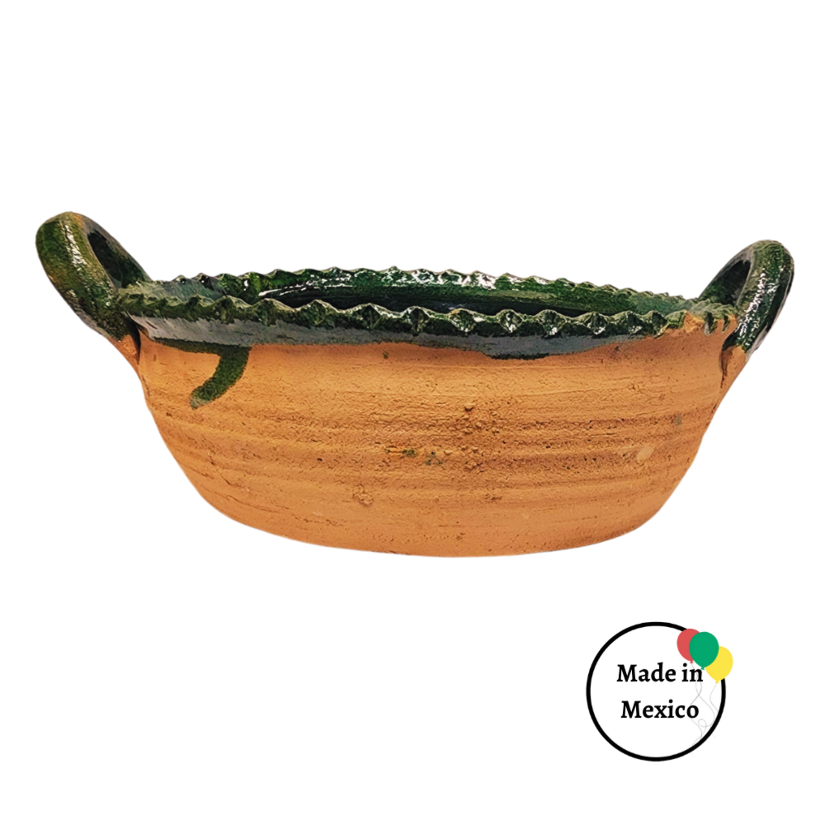 Cazuela de Barro Chica - Verde por dentro y Amarrilo por fuera