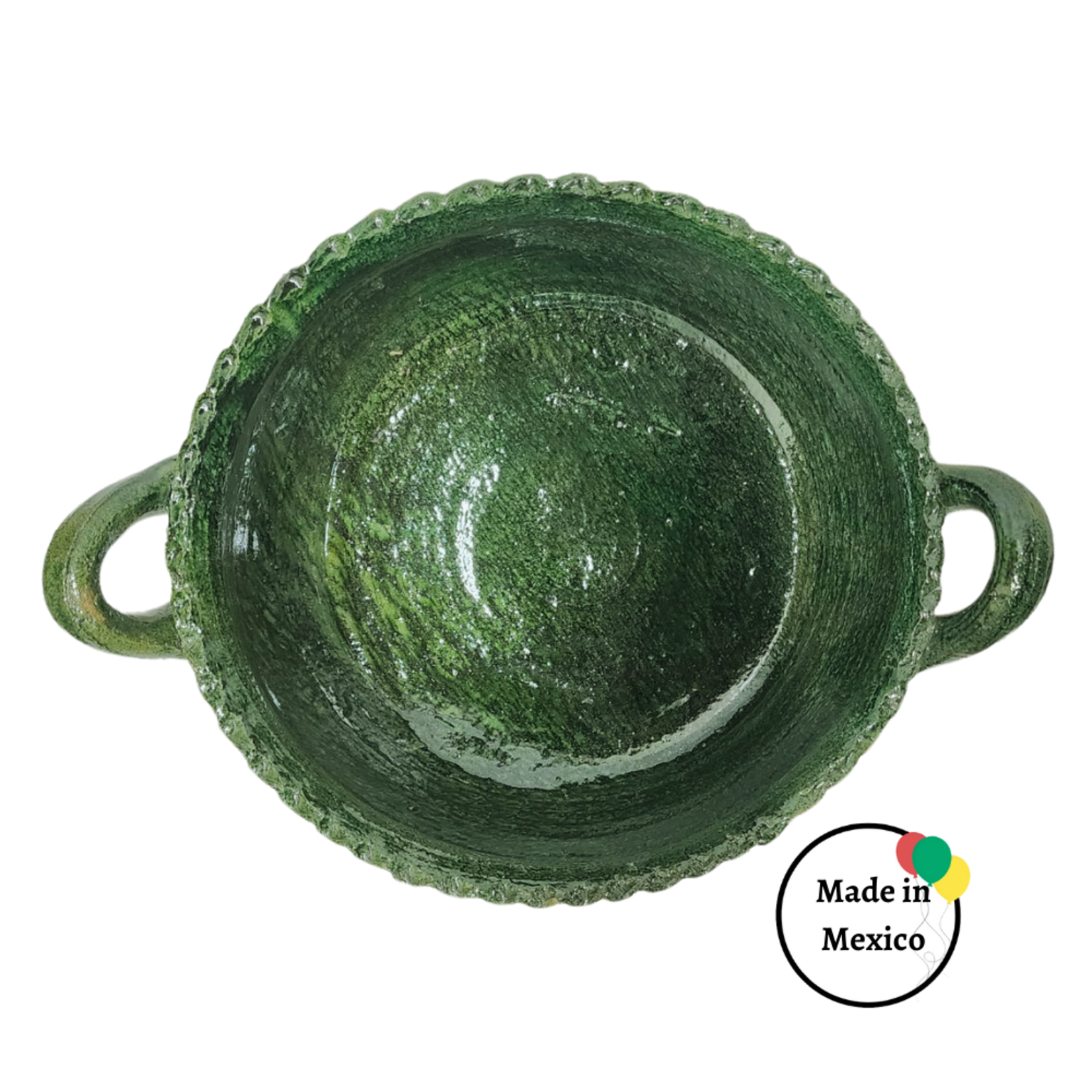 Cazuela de Barro Chica - Verde por dentro y Amarrilo por fuera