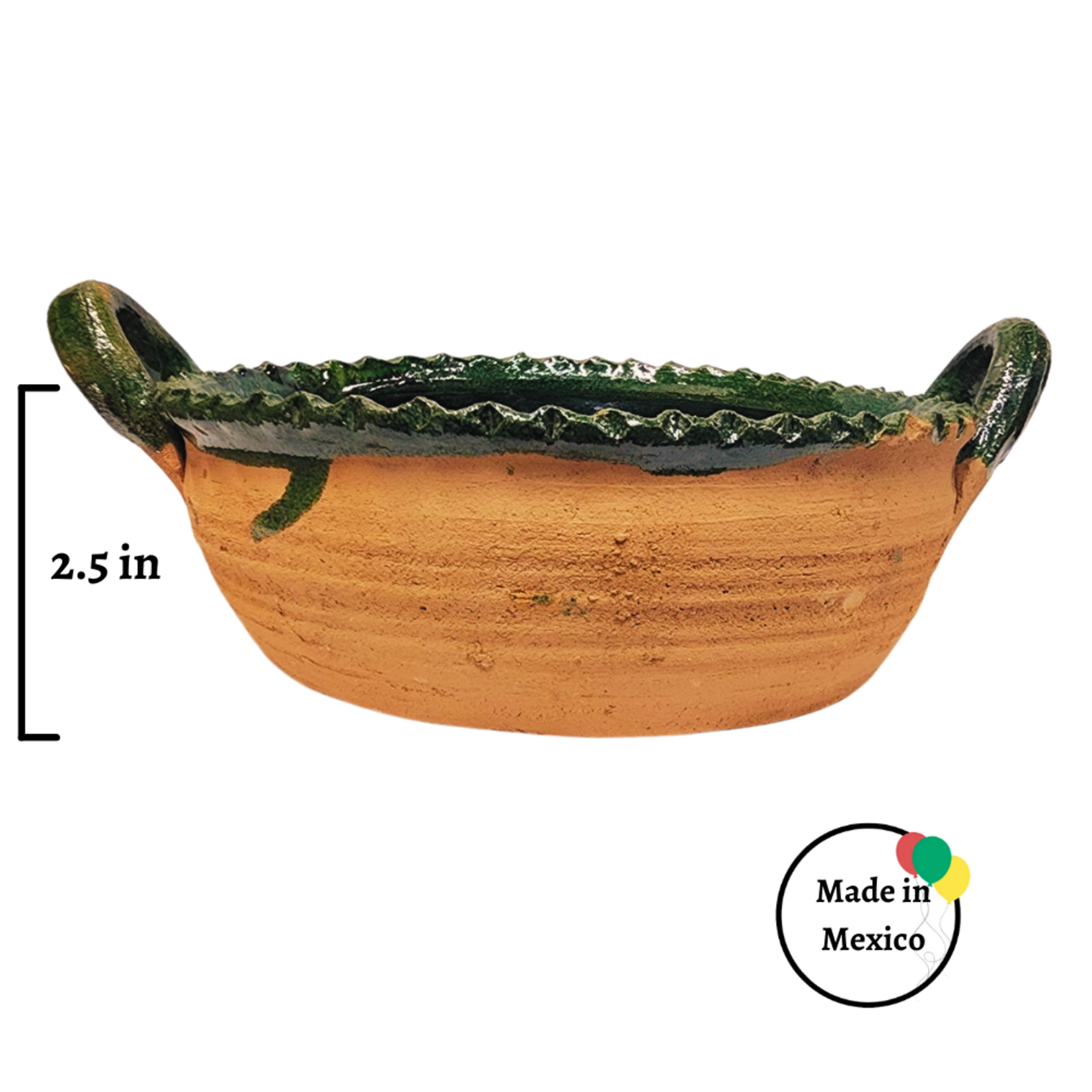 Cazuela de Barro Chica - Verde por dentro y Amarrilo por fuera