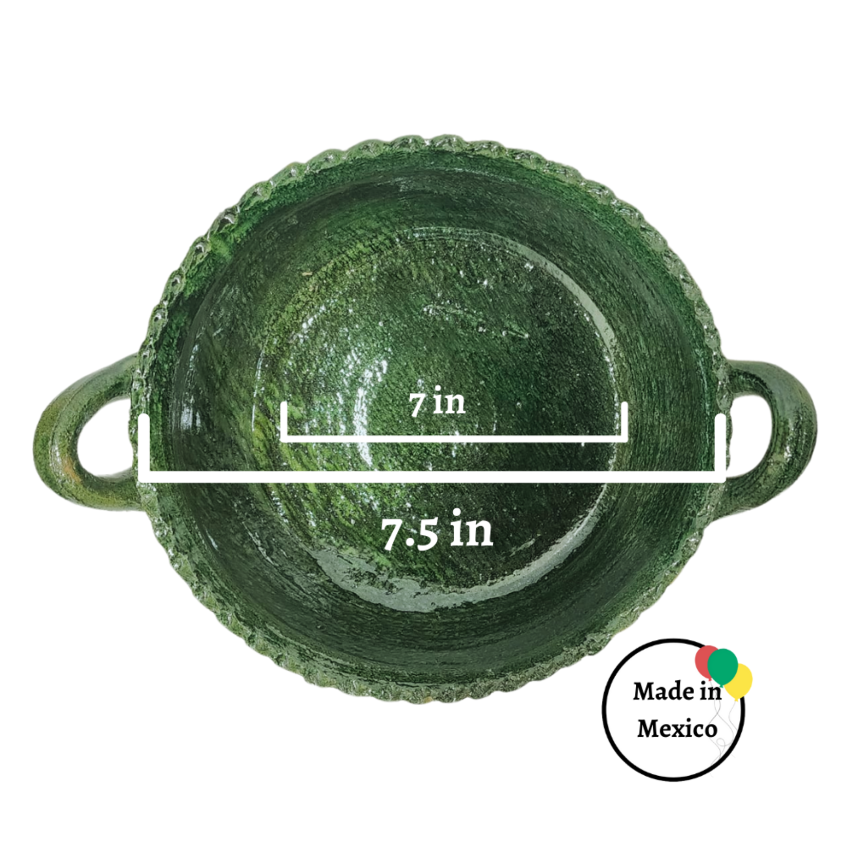 Cazuela de Barro Chica - Verde por dentro y Amarrilo por fuera