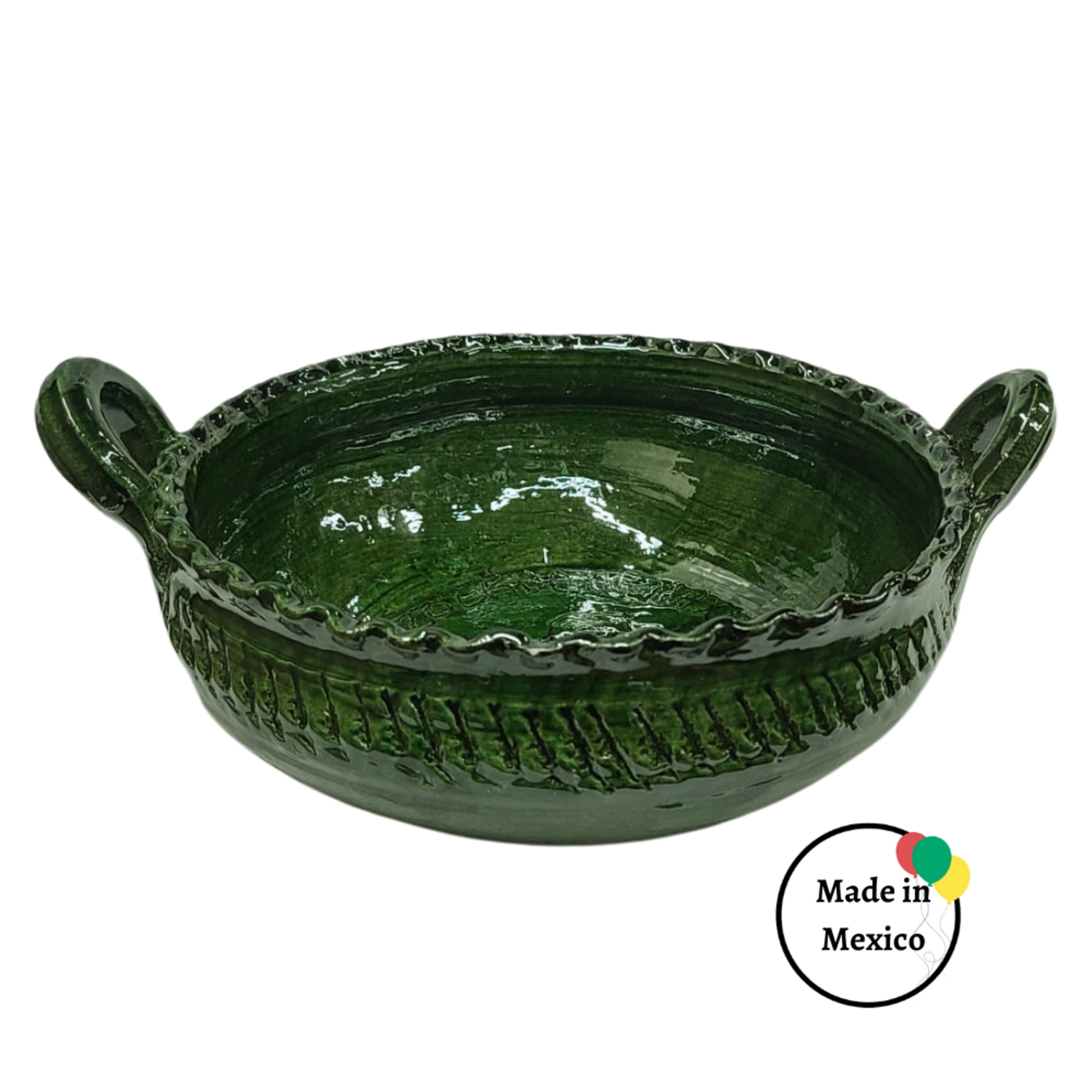 Cazuelita de Barro Toda Verde con Orilla China