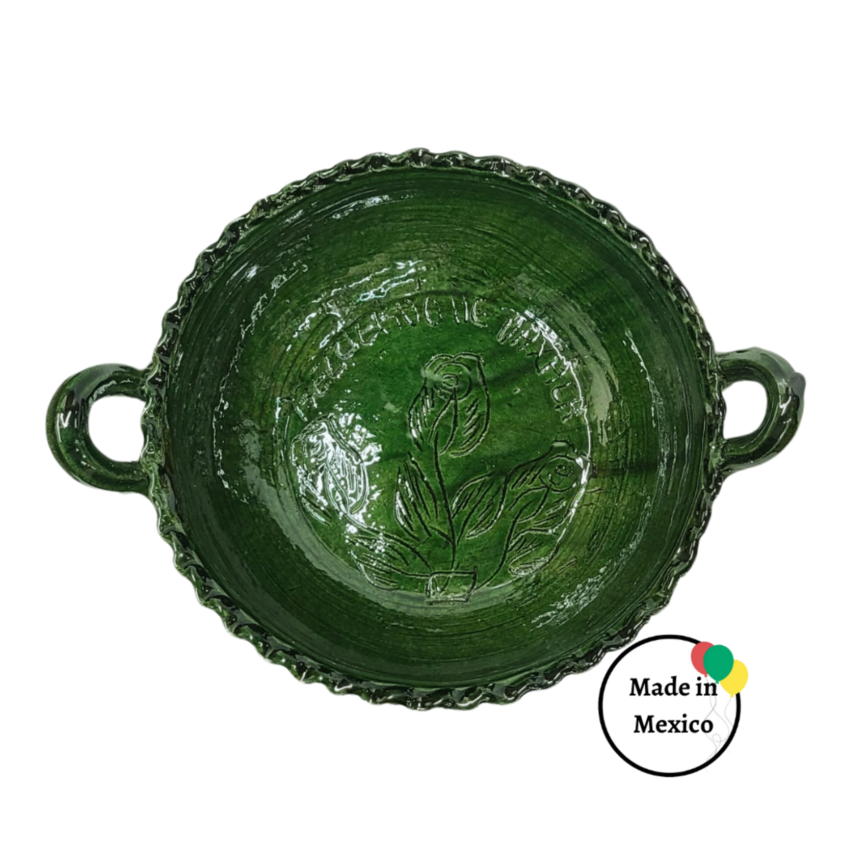 Cazuelita de Barro Toda Verde con Orilla China