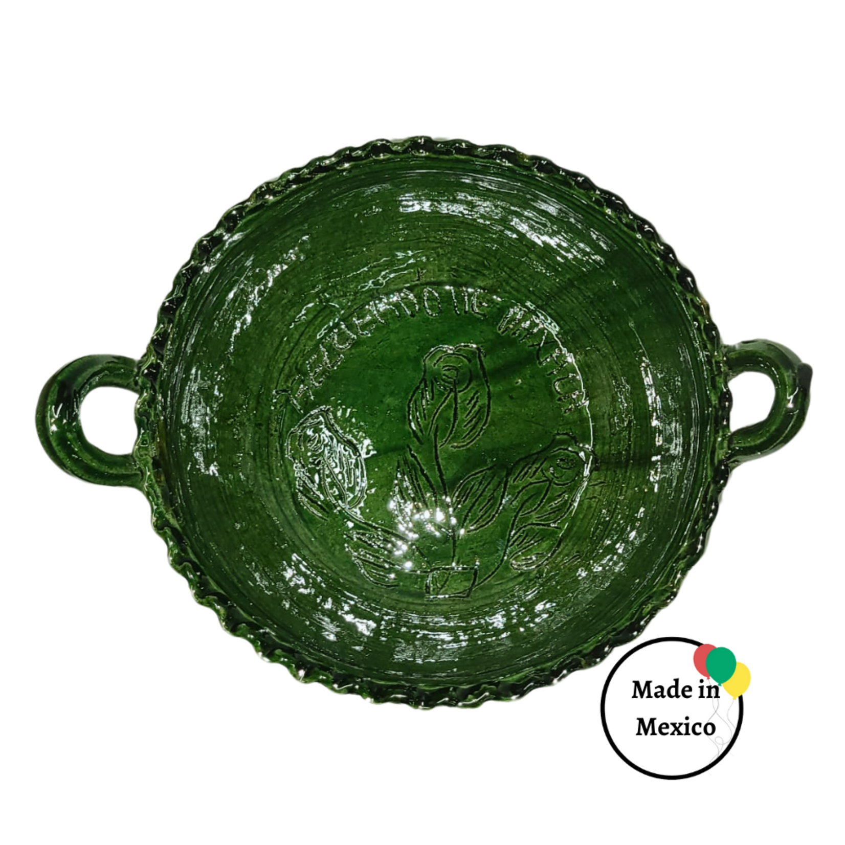 Cazuelita de Barro Toda Verde con Orilla China