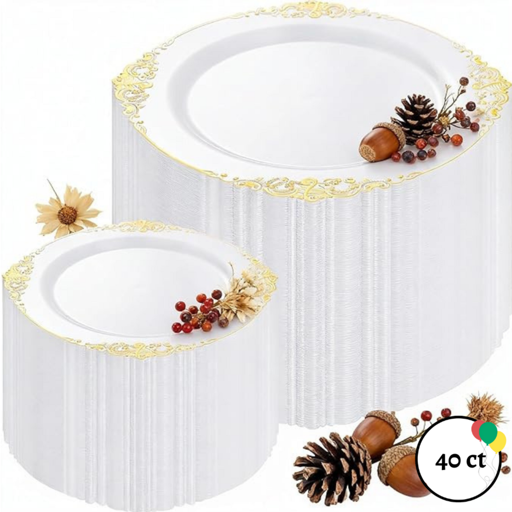Fancy Feast Dishware White and Gold  Plastic Plates 40ct