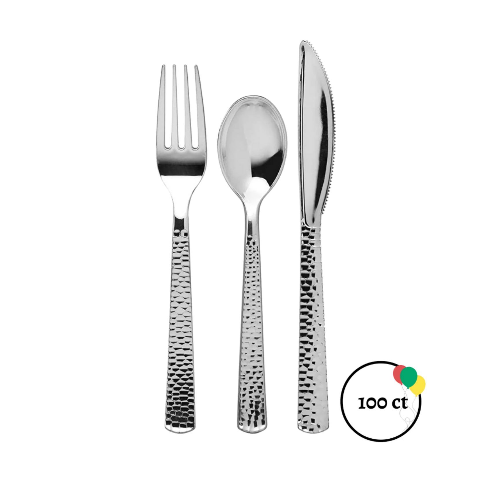 Silver Plastic Cutlery 100pc Set