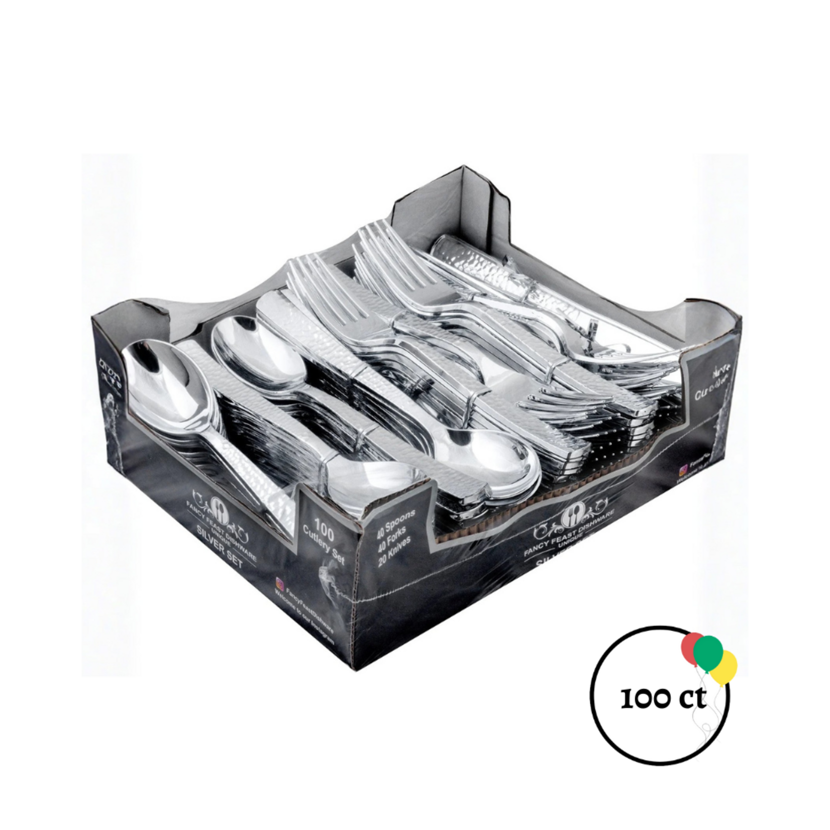 Silver Plastic Cutlery 100pc Set