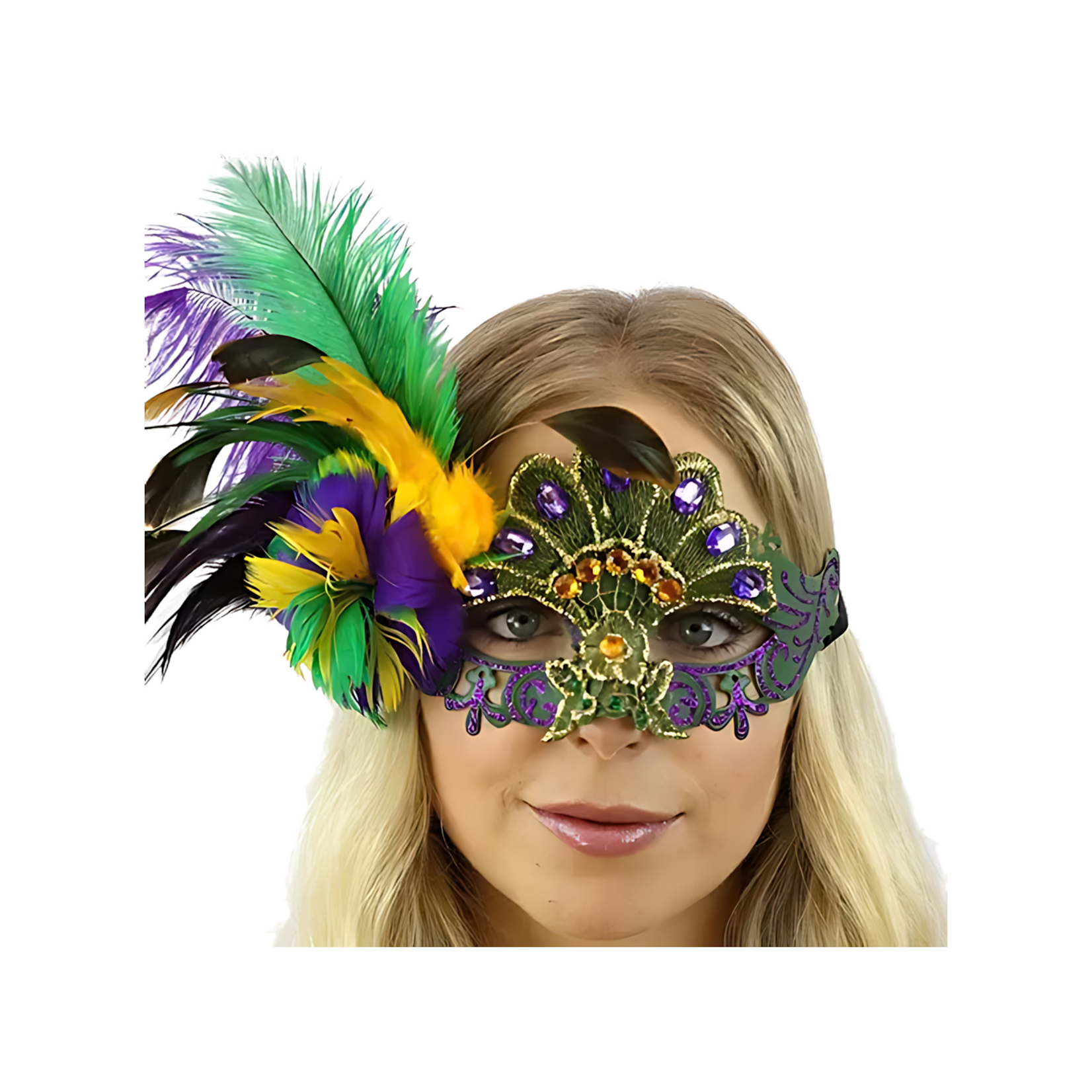 Mardi Gras Gem Feather Mask